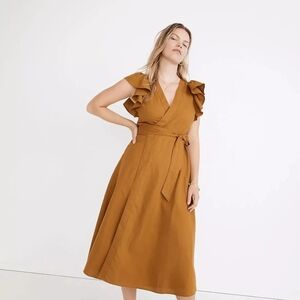 Madewell Line Blend Elegant Mustard Wrap Dress